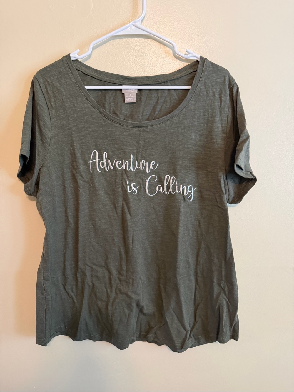 Chico's Olive Green "Adventure is Calling" Short Sleeve Tee